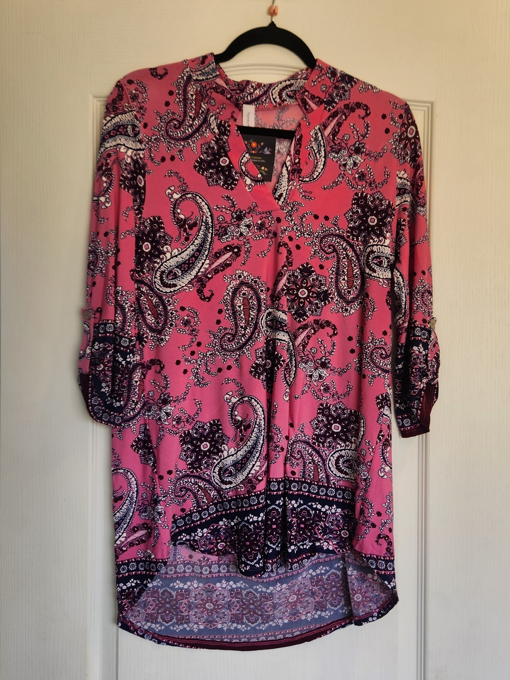 Honeyme Pink Paisley V-Neck Tunic S Euc
